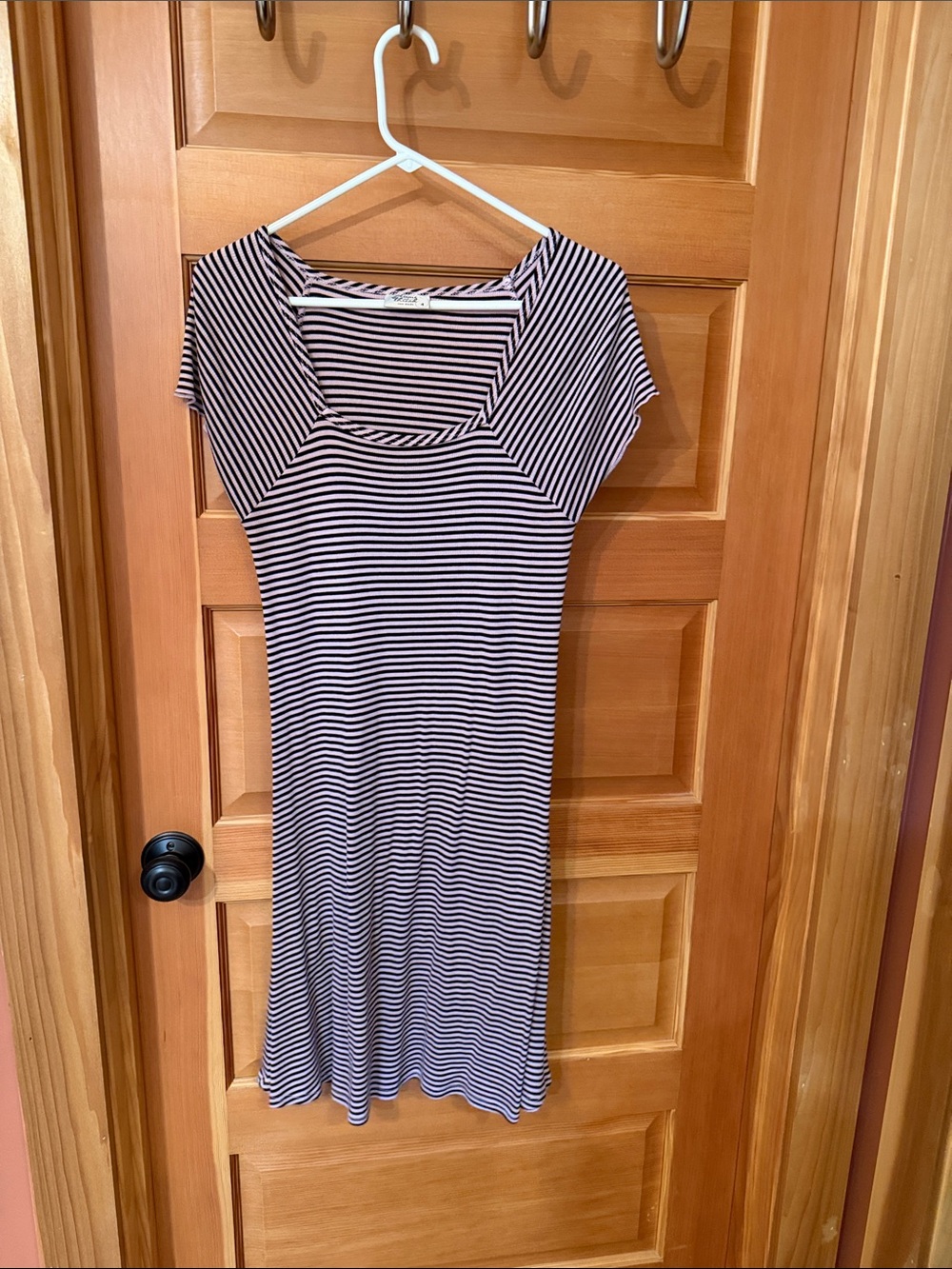 Striped Midi Scoop Neck Dress in Black and White